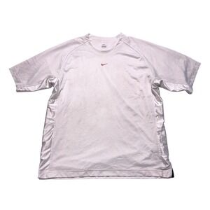 Vintage Nike Mesh T-Shirt Mens 2XL White Center Swoosh Basketball Y2K